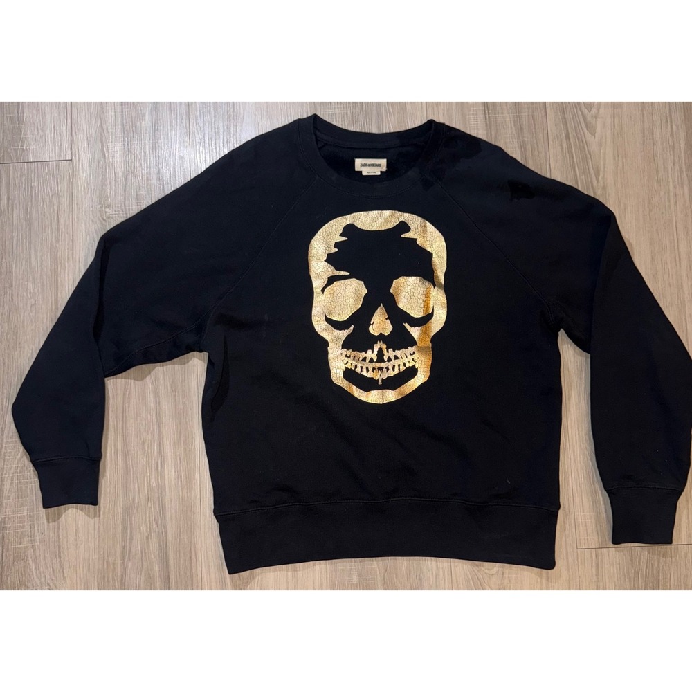Zadig & Voltaire Upper Skull Gold Foil Sweatshirt Black Cotton WHTS7120F M
